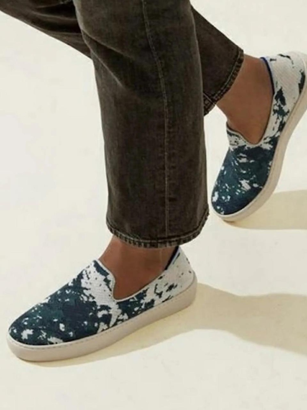 Rothys Slip-On Canvas Sneakers in Green and White